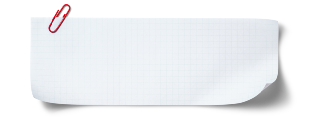 赤いクリップの付いた、細長いメモ帳の紙片