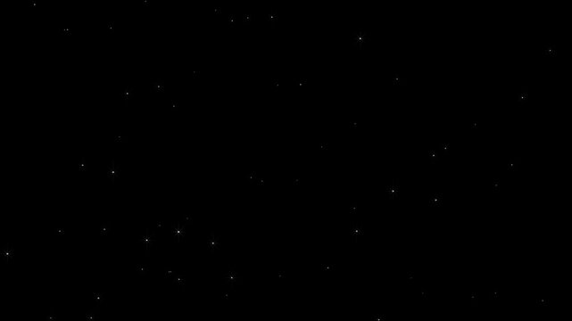Twinkling star particles animation in starry night  black background, realistic static clear starry night sky, twinkling stars, shining dust light, 4k glitter animation, alpha channel included,