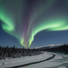 aurora borealis at alaska mountain sky