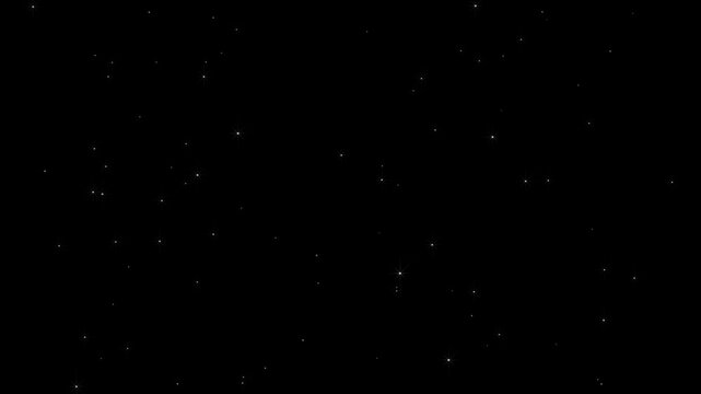 Twinkling star particles animation in starry night  black background, realistic static clear starry night sky, twinkling stars, shining dust light, 4k glitter animation, alpha channel included,