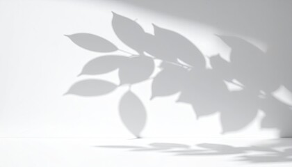 Leaf shadow on a bright, white surface; ethereal and simple