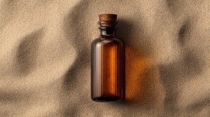 Amber bottle on sand background spa wellness aromatherapy