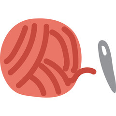 Coral Pink Yarn Ball With Needle On Transparent Background Crafting Hobby Sewing Supplies Isolated