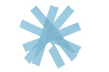 Light blue adhesive tape pieces crisscrossing, forming a handmade star or asterisk shape for repair concept on transparent background