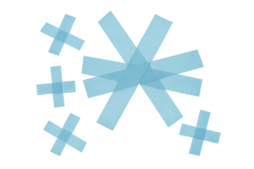 Blue translucent adhesive tape arranged into multiple plus signs and a central asterisk or starburst shape. Transparent background