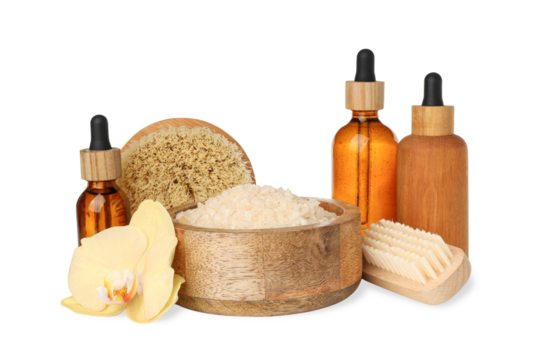 Relaxing natural spa products for New Year, on white, PNG