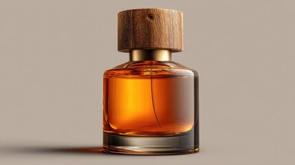 Perfume bottle amber liquid wood cap beauty fragrance scent