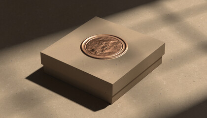 Elegant and minimalist product packaging mockup with a custom metallic emblem, perfect for luxury branding, showcasing sophisticated designs for various products