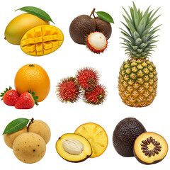 Realistic Tropical Fruits on White Background