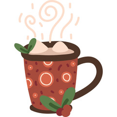 Cozy Red Mug Filled With Hot Chocolate Topped With Marshmallows And Berries With A Transparent Background