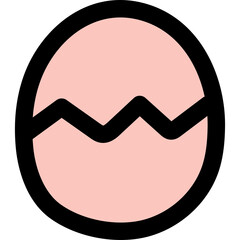 Cracked Pink Easter Egg with Black Outline and Transparent Background Simple Icon Graphic Art