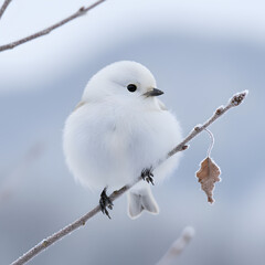 white bird on a branch in winter