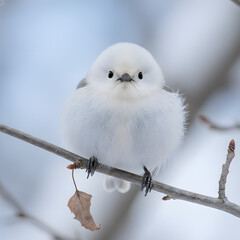 white bird on a branch in winter