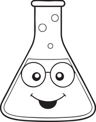 Happy cartoon erlenmeyer flask illustration, science laboratory education and chemistry fun design concept