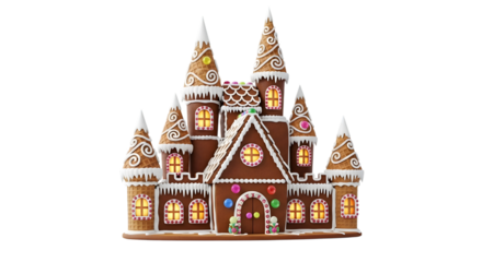 Ornate gingerbread castle isolated on transparent background