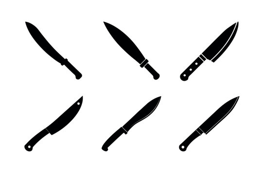 Kitchen Knife Machete Vector Icon Set &ndash; Chef Tool Silhouette Piktograms