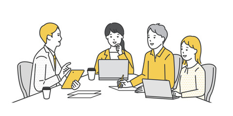 打ち合わせをするビジネスパーソンのシンプルイメージ イラスト素材