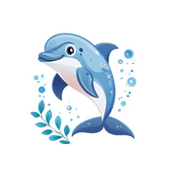 Fototapeta premium A flat style dolphin illustration, isolate on white background, focusing on simplicity and modern design. PNG