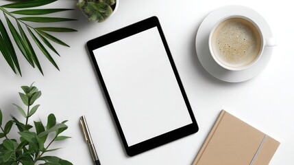 Tablet mockup with coffee and plants for website design