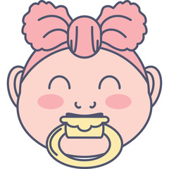 Cute Baby Face With Pink Bow And Pacifier Cartoon Drawing With Transparent Background