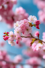 Cherry blossom tree in full bloom under spring sunshine