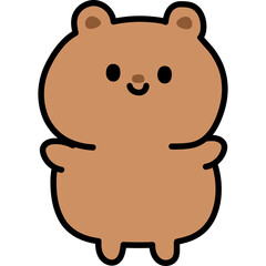 Cute brown cartoon bear with black outline and happy expression standing on transparent background with arms outstretched