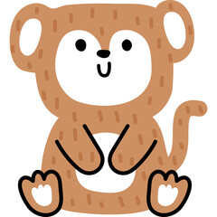Cute Brown Cartoon Monkey Sitting With Big Round Ears Smiling With Transparent Background And Copy Space