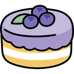 Cute Blueberry Cake With Purple Frosting and White Cream Filling And Three Blueberries On Top Isolated On Transparent Background