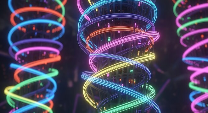 DNA helix neon lights abstract background