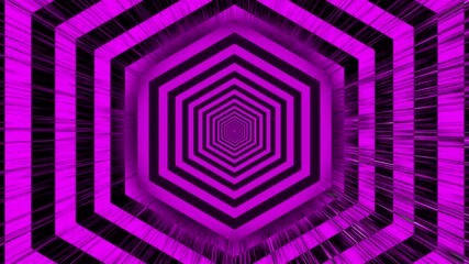 Abstract Futuristic neon purple hexagon tunnel with glowing lines and perspective depth effect in digital space - Powered by Adobe