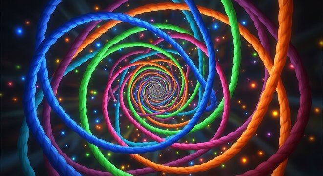 Swirl of Colorful DNA Strands