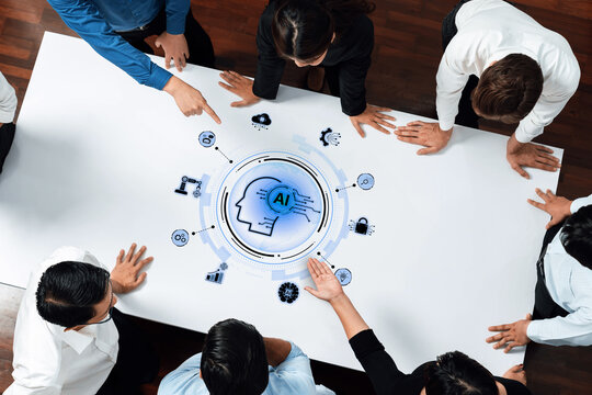 A concept of a global AI ecosystem centered on digital intelligence. Network integrates diverse applications like industrial automation, cloud computing, and fintech for worldwide innovation. Fermion