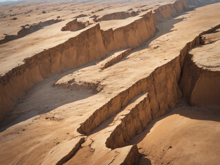 Abstract Aerial View of Deep Earth Cracks and Slot Canyons in Desert