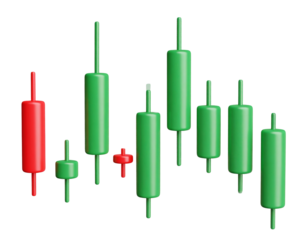 3D Candlestick Chart Isolated on Png Transparent Background for Financial Stock Trad