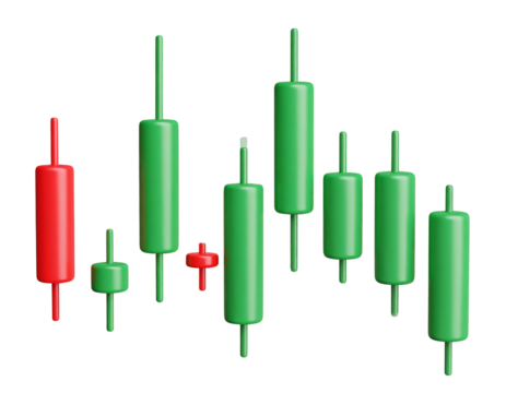 3D Candlestick Chart Isolated on Png Transparent Background for Financial Stock Trad