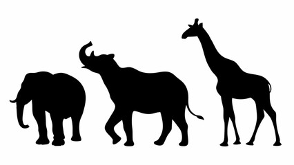Majestic safari animals elephant giraffe silhouettes create a wild savanna scene perfect for nature exploration and educational projects