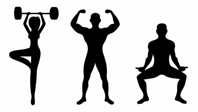 Dynamic silhouettes showcase strength, balance, and mindfulness for a healthy lifestyle and fitness journey