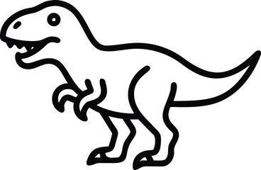 Cartoon illustration of big tyrannosaurus rex dinosaur outline in black ink
