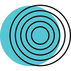Concentric Black Circles Overlaying a Vibrant Teal Blue Circle Against a Transparent Background Abstract Graphic Design Element