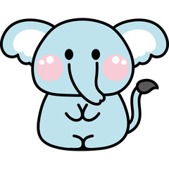 Cute cartoon baby elephant illustration with pink cheeks and large floppy ears on a transparent background