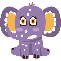 Cute Cartoon Baby Elephant With Big Ears And White Polka Dots Purple Animal With Orange Accent Details In Ears And Eyes Transparent Background