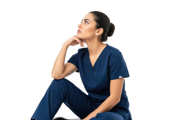 Thoughtful healthcare worker looking up, pondering next steps