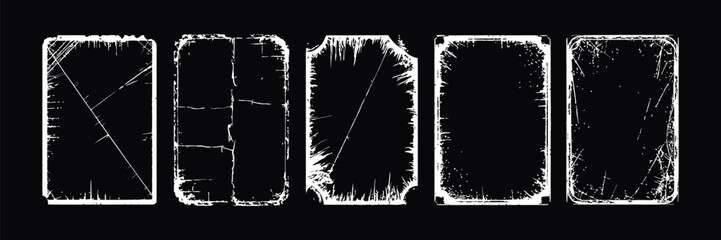 Paper Overlay Texture Set – Torn Grainy Dust Effects, Dirty Stamp Templates with Frayed Broken Edges, Bent Corners, Kinks, and Distressed Vector Paper Graphics for Design Projects