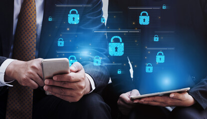 Concept of cybersecurity and a secure network. Multiple layers of data encryption and firewall protection in browsers ensure online privacy and safety from cyber threats. Fermion