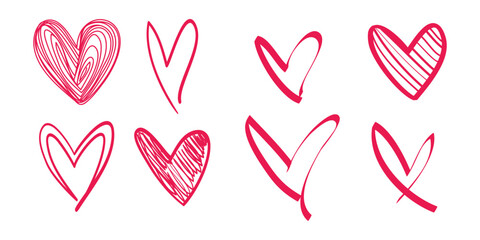 Doodle heart collection. Hand drawn love heart symbols. isolated on white background