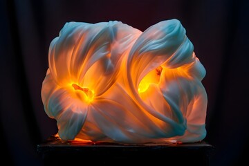 Abstract glowing sculpture art piece with an ethereal and captivating presence in the dark
