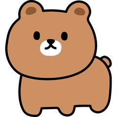 Cute cartoon brown bear with black outline and white background illustration