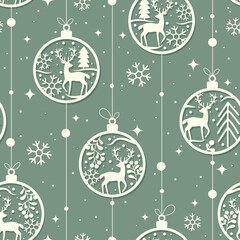 Winter pattern with paper christmas balls.Laser cut Christmas tree decorations