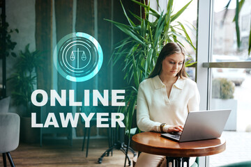 Professional woman working on legal matters at a cozy cafe during the day