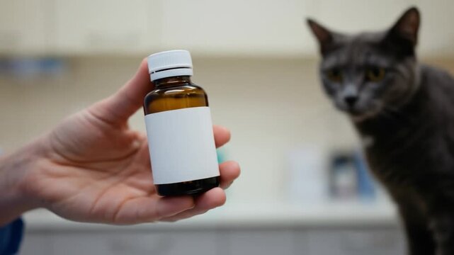 Close-up of a cat being medicated by a veterinarian in a clinic, showing pet health care, veterinary treatment, and animal wellness. Ideal for veterinary clinics, pet care, and animal health content